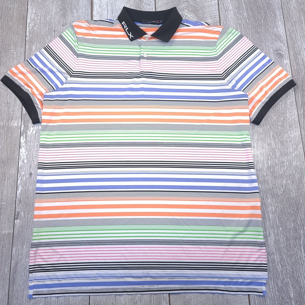 RLX Ralph Lauren Polo Shirt Mens XL Multicolor Striped Golf Performance Top
